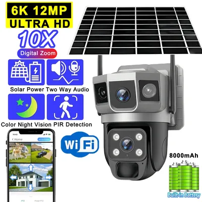 V380 Pro 12MP Solar WIFI IP Kamera CCTV Drei Bildschirm Auto Tracking Outdoor wasserdichte 6K Sicherheit Überwachung WIFI PTZ Kamera