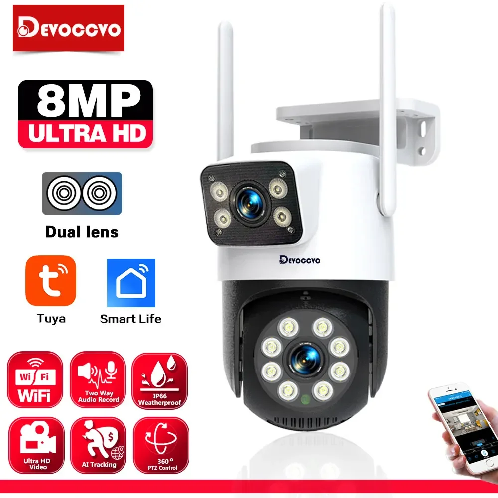 8MP 4K Tuya WIFI Mobilfunk-Überwachungskamera Dual Lens Außenkameras für die Sicherheit zu Hause mit Schwenk-Neige-Auto-Tracking Zwei-Wege-Gespräch Image