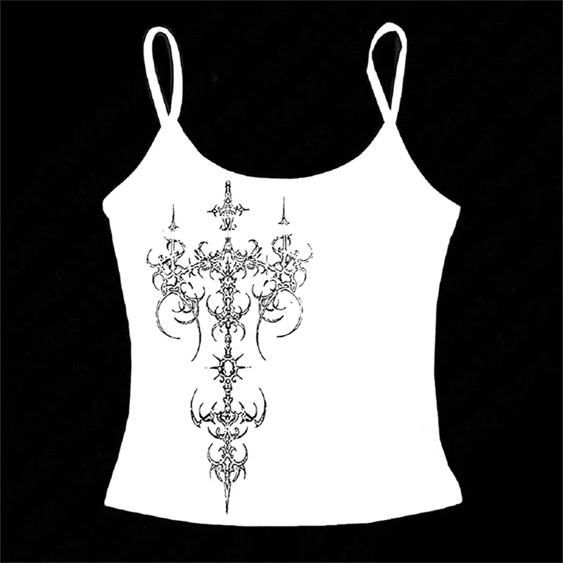 Punk Slim Girl Baby Gothic Emo Mädchen Punk Streetwear Weiß Casual Leibchen Crop Tops Damen Grunge Gothic T-Shirt Y2k Stil Kleidung
