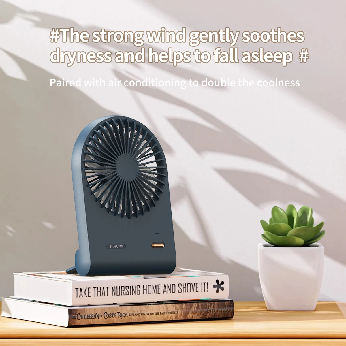 2025 Neuer kleiner USB-Lüfter ist auf dem Desktop und tragbarer wiederaufladbarer Lüfter im Studentenwohnheim handgehalten Image