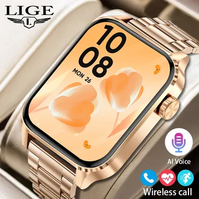 LIGE Bluetooth Anruf Smart Uhren Frauen Rose Gold Luxus Armbanduhr Sport Fitness Armband Smart Uhr Wasserdichte Smartwatch Männer Image