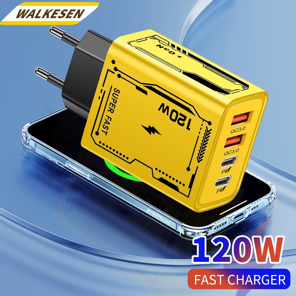 120 W 4 Ports USB Ladegerät PD Schnelle Lade Telefon Ladegerät Adapter Für iPhone 15 16 Samsung Xiaomi Huawei EU/Us-stecker Schnell Ladegerät Image
