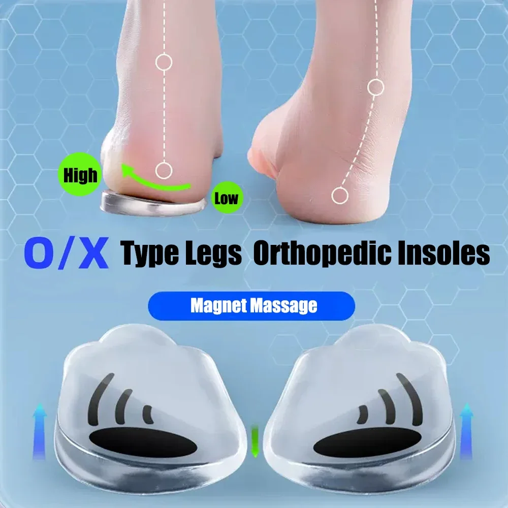 Magnetische orthopädische Silikon-Einlegesohlen für Schuhe, Männer und Frauen, Plantarfasziitis-Entlastung, O/X-Beine, Knie, Varus-Korrektur, Füße, Fersenpolster Image