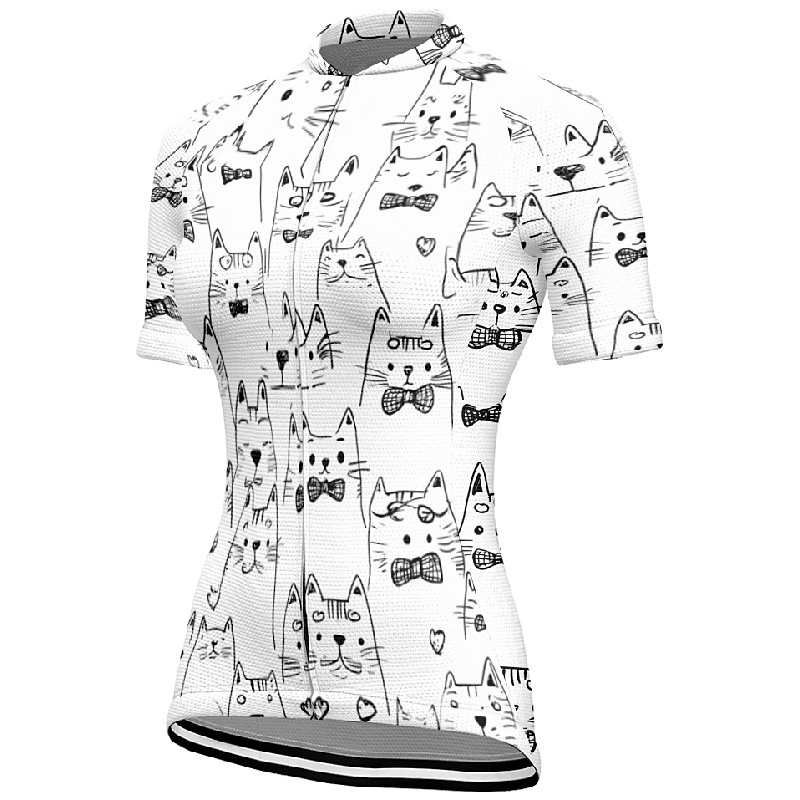 Women's Cycling Jersey Cat Short Sleeve Bike Tee Tshirt Jersey with 3 Rear Pockets Mountain Bike MTB Quick Dry Anatomic Design Wicking Breathable Sports Black White Dark Purple Clothing Apparel