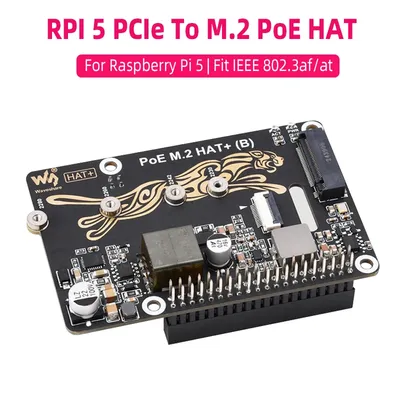 Raspberry Pi 5 PCIe To M.2 PoE HAT+ (B) NVMe Protocol M.2 Solid State Drive High-speed Reading