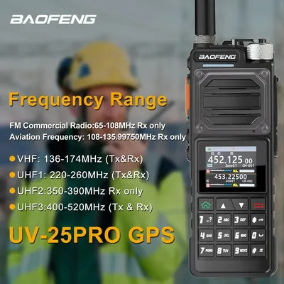 Baofeng UV-25PRO GPS Walkie Talkie 10W 1000Ch Air Band Multi-band FM Vox Two Way Radio w/ 5200mAh