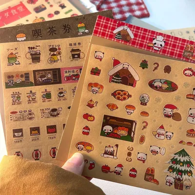 Kawaii Kraft Paper Stickers Panda Postage Stamp Labels Stickers for Scrapbooking Planner Vintage Journal Supplies Deco Sticker