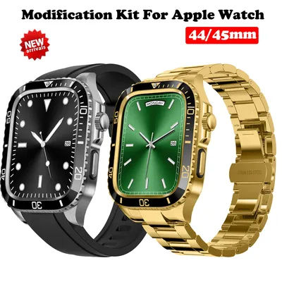 Stainless steel Strap+Case For Apple Watch Band 44mm 45mm Modification Kit Bracelet For iWatch