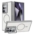 Custodia magnetica opaca con supporto per obiettivo in vetro pieghevole per Samsung Galaxy S24 Ultra S23 Plus Cover rigida con protezione per fotocamera di ricarica wireless