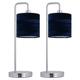 firstchoicelighting Set of 2 Polished Chrome Table Lamps or Bedside Lights, Modern Arched Design, Navy Blue Crushed Velvet Shade, Height 45cm, LED Compatible