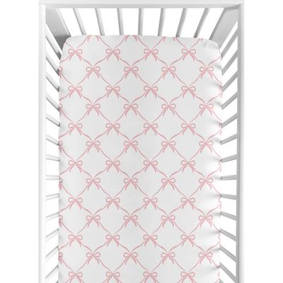 Sweet Jojo Designs Pink Bows Girl Fitted Crib Sheet - Blush and White Bow for the Ballerina Ballet Dancer Princess Collection
