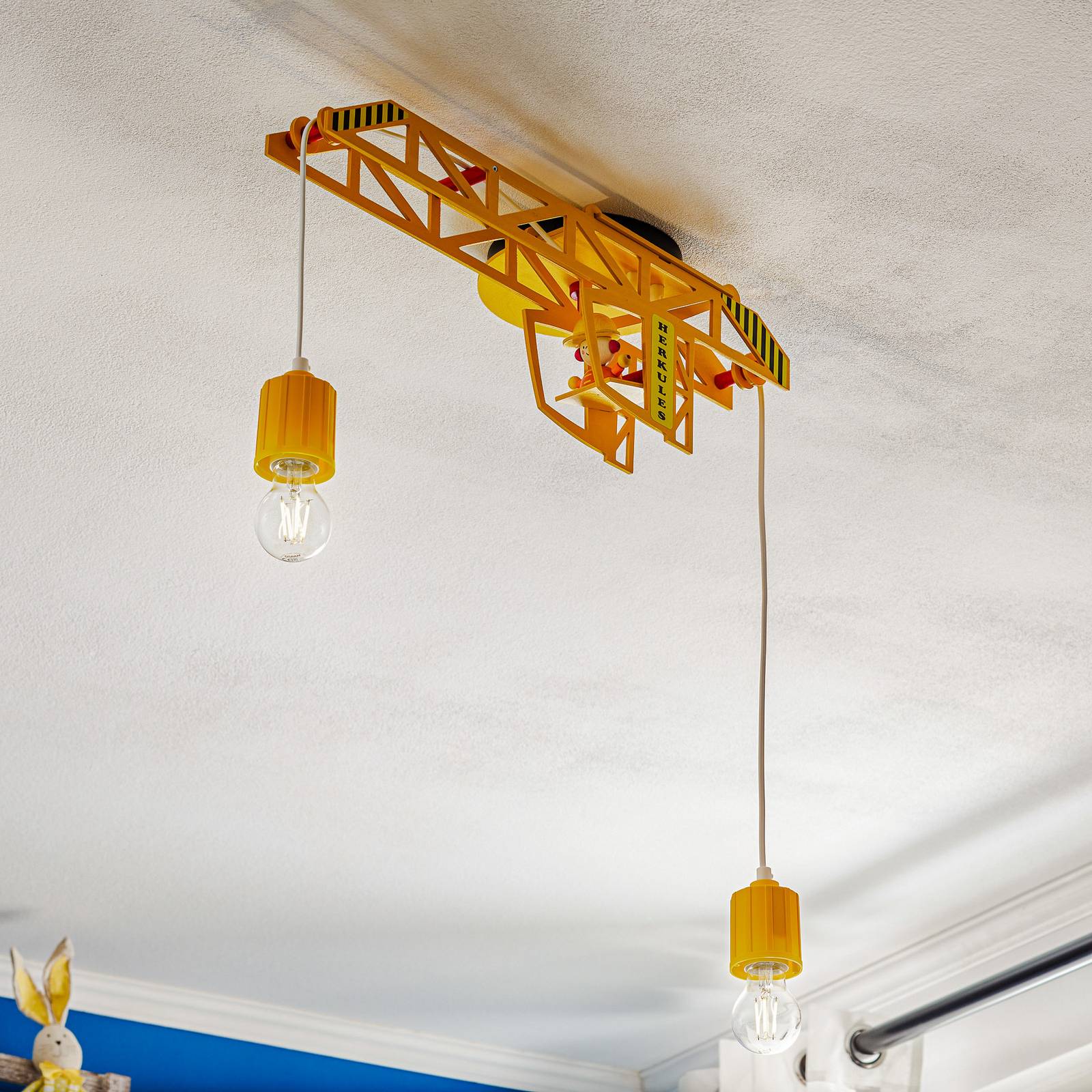 Elobra Deckenlampe Bodo, dimmbar, gelb / orange, für Kinderzimmer, Holz, Deckenlampe