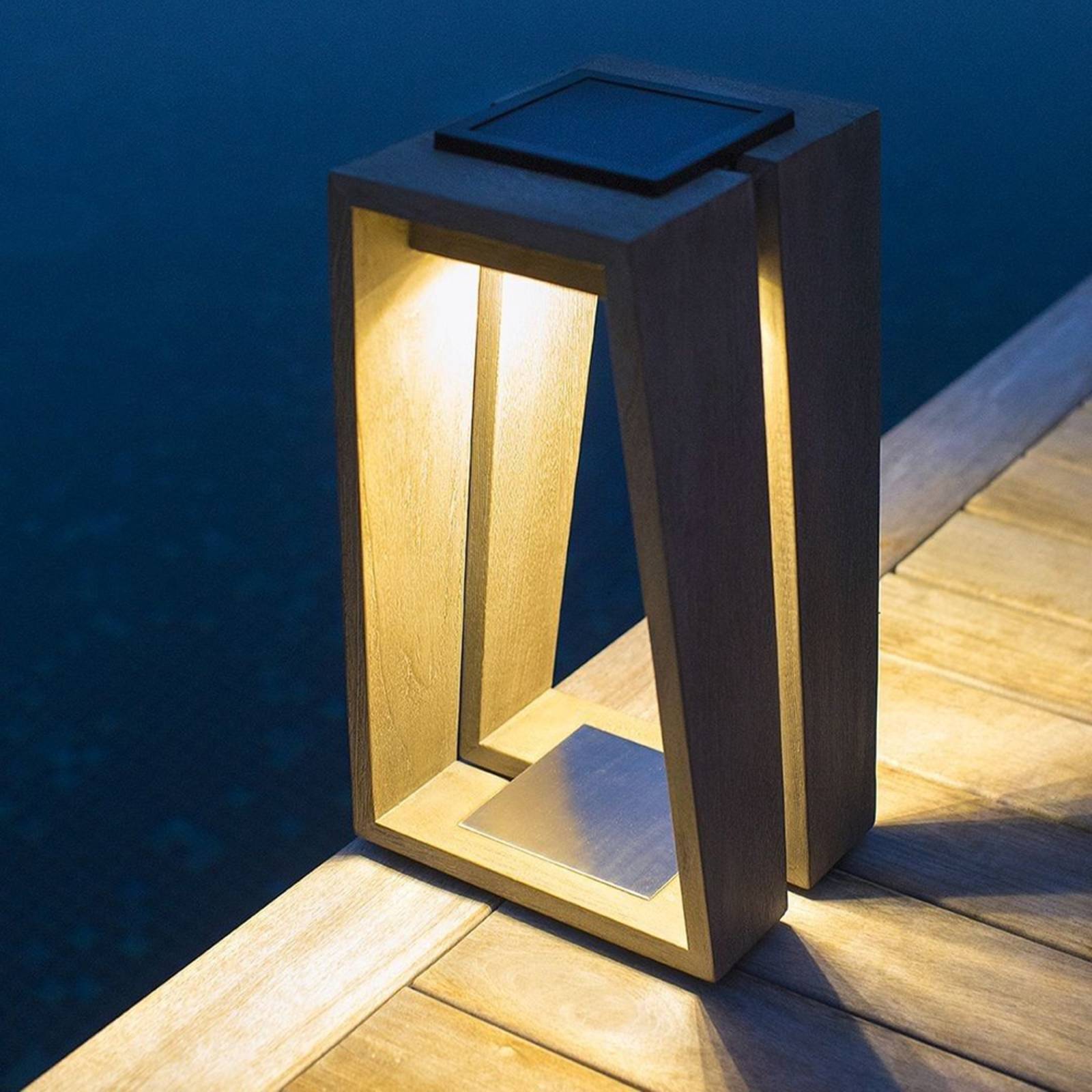 Les Jardins LED-Solarlaterne Skaal mit Sensor, 39 cm Skaal, dimmbar, Holz hell, Holz, Solarleuchten