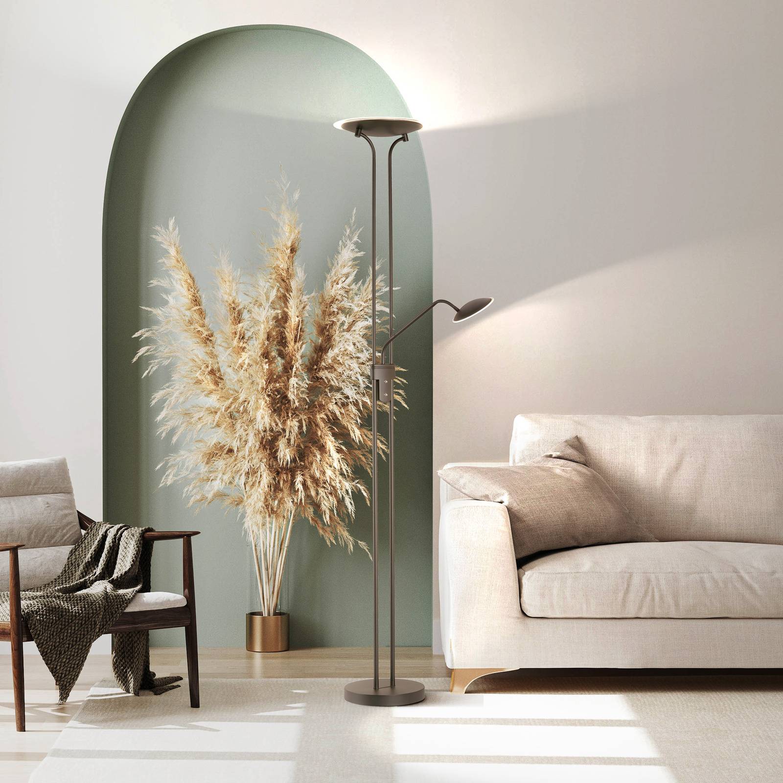 FISCHER & HONSEL LED Deckenfluter Tallri, dimmbar, schwarz, für Wohn- / Esszimmer, Metall, Modern, LED Stehlampe