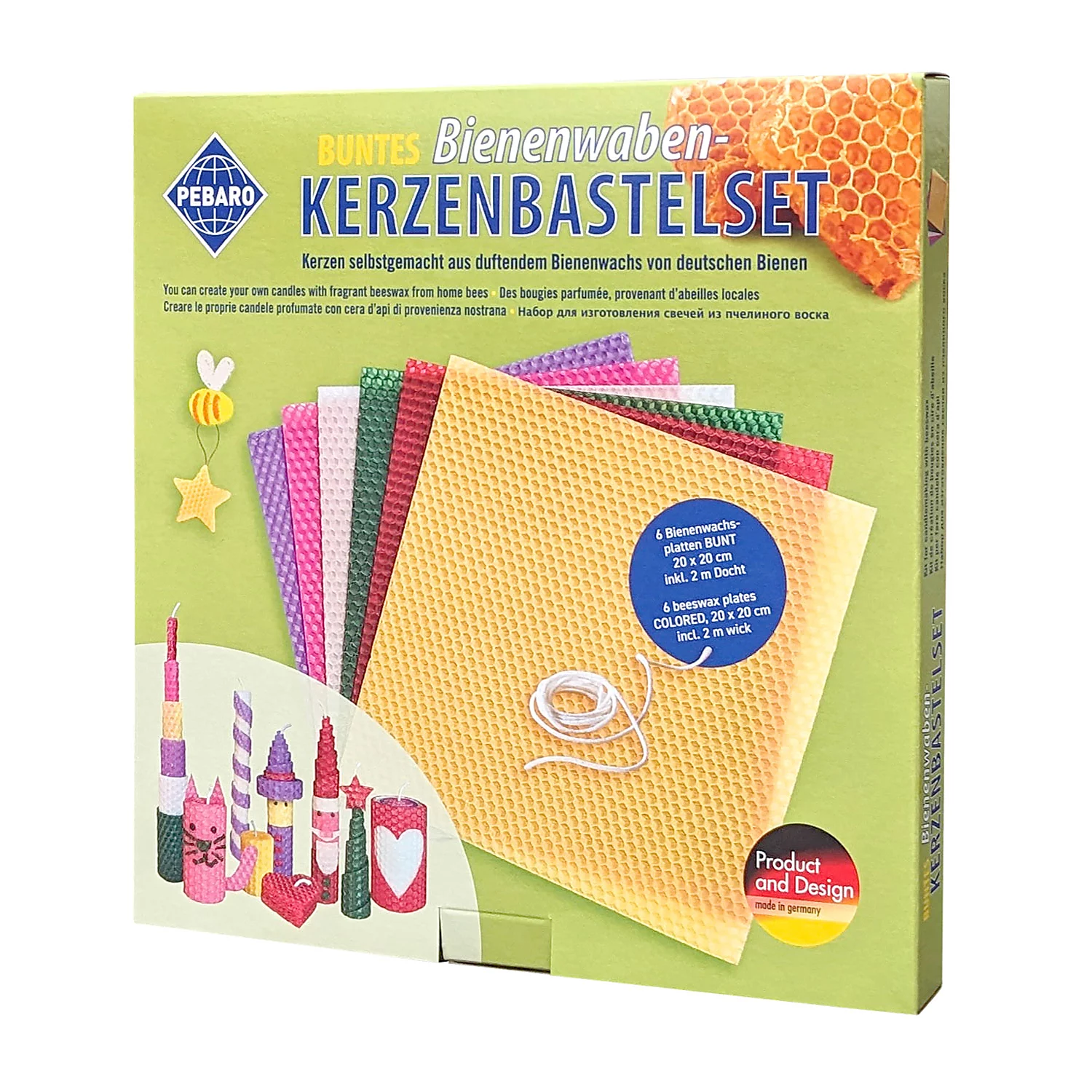 Kit créatif bougies en cire d'abeille colorées, 6 couleurs
