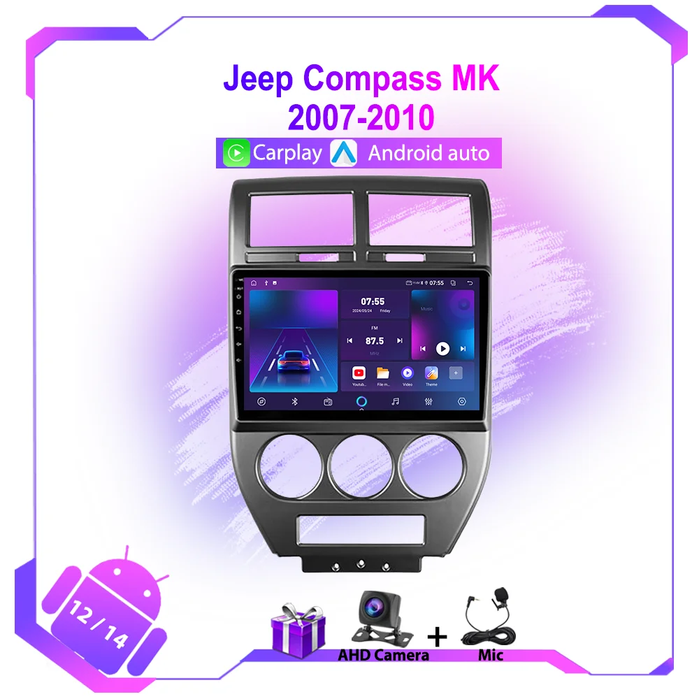 Auto-Multimedia-Player für Jeep Compass MK Patriot 2006–2010, Android-Radio, 2 Din-Stereo-Bildschirm, GPS-Navigation, Haupteinheit, Carplay Image
