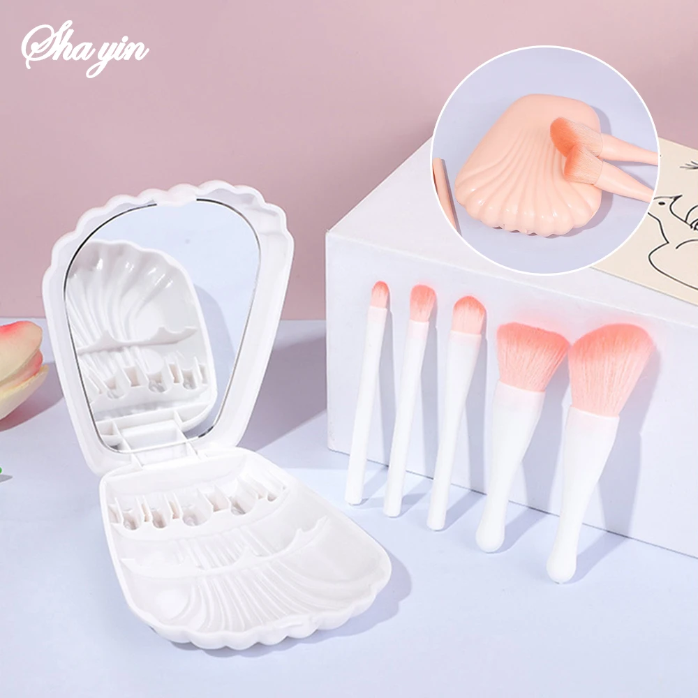 5PCS rosa spiegel rohr make-up pinsel set mini reise tragbare pulver pinsel Rouge Pinsel lidschatten pinsel Auge Schönheit Werkzeuge Image