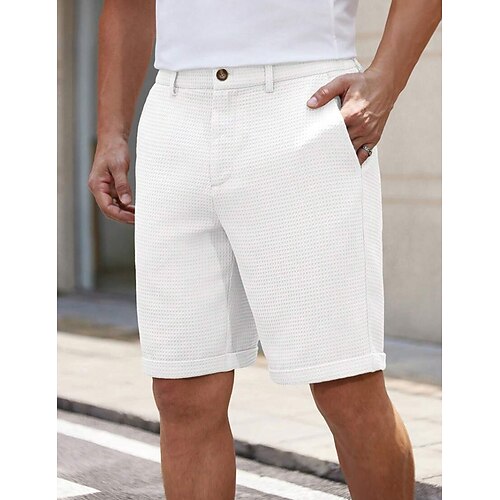 Herren Waffel-Shorts Shorts Schicke Shorts Tasche Elastischer Bund Gerader Schnitt Einfach Komfort Weich Knielang Büro Geschäft Lässig Mode Streetwear Schwarz Weiß Image