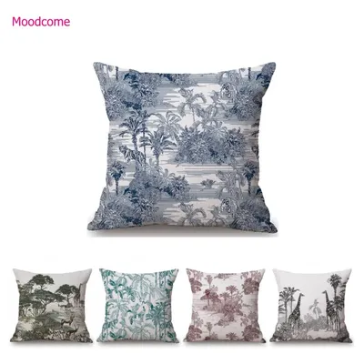 Toile de Jouy Dschungel Tiere Tiger Giraffe Tiger Kran Vögel Navy Blau Grünlich Muster Dekorative Image