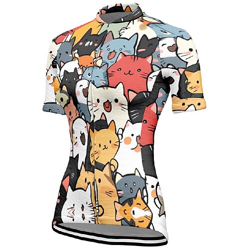 Damen Radtrikot Katze Kurzarm Fahhrad T-Shirt Trikot mit 3 Gesäßtaschen Mountainbike MTB Schnelltrocknend Anatomisches Design Feuchtigkeitsableitend Atmungsaktiv Sport Schwarz Weiß Dunkellila Image