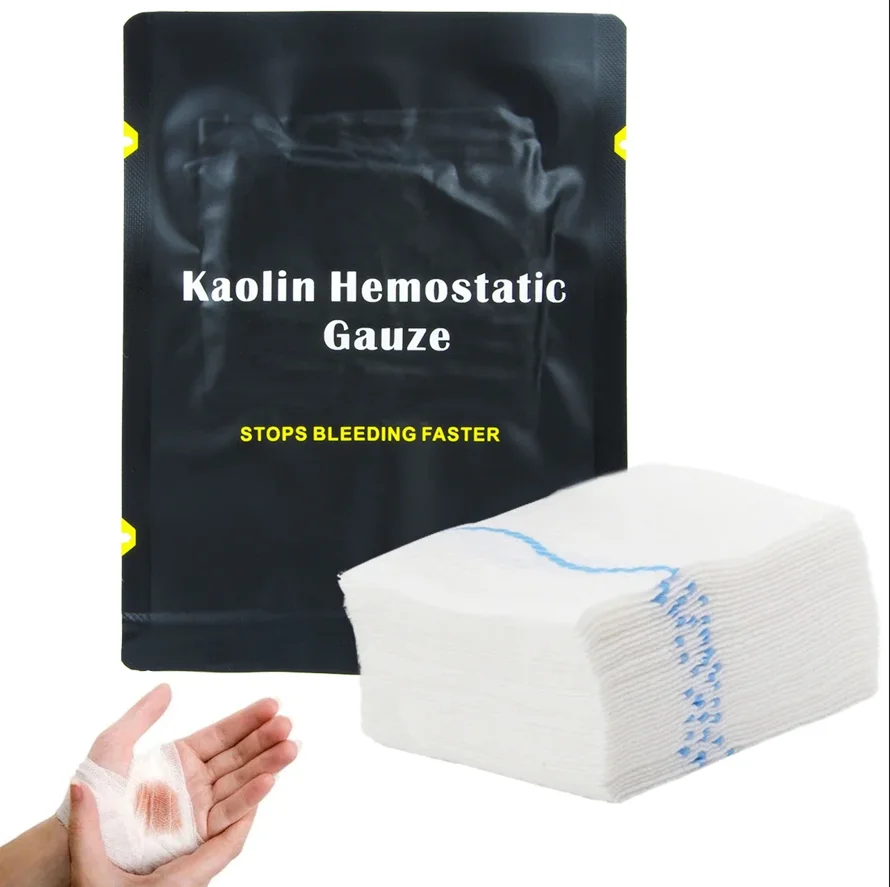 Hämostatische Kaolin-Gaze, Kampf, Notfall, Trauma, Z-Faltung, löslich, für Ifak, taktisches militärisches Erste-Hilfe-Set, medizinischer Wundverband Image