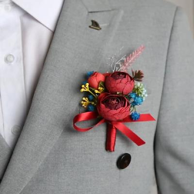 boutonniere da sposa maschile boutonniere rosa e rosso per sposo e testimoni accessori floreali decorazioni per abiti da ballo