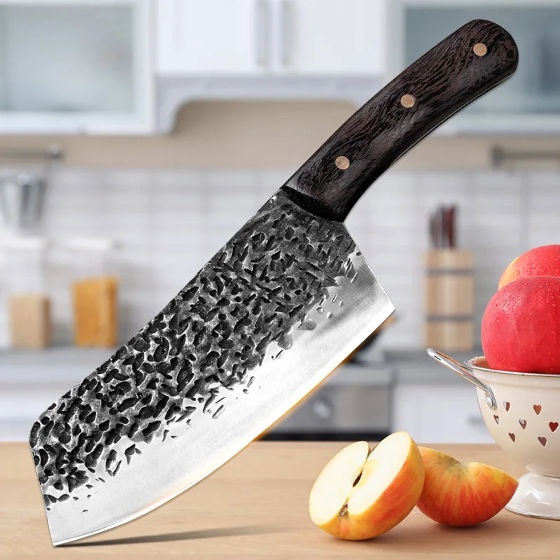 7 Zoll Edelstahl Küchenmesser geschmiedete Metzger Kochmesser Gemüse Schneiden Fleisch beil mit Holzgriff Küchengeräte Image