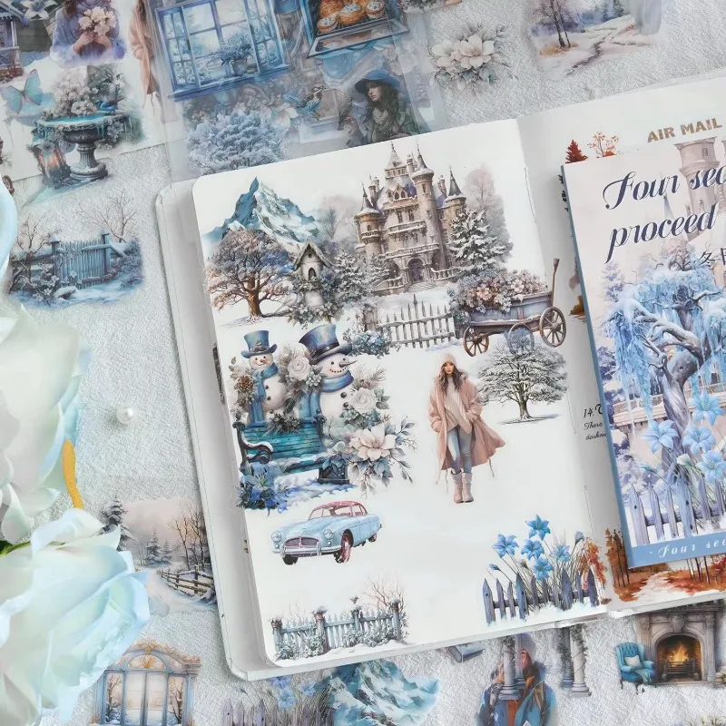 20 Blatt/Packung PET-Aufkleber, 4 Jahreszeiten, die in der Bestellung übernehmen, Mädchen-Landschaft, Junk-Journal, Scrapbooking-Material, Dekoration, Aufkleberbuch Image