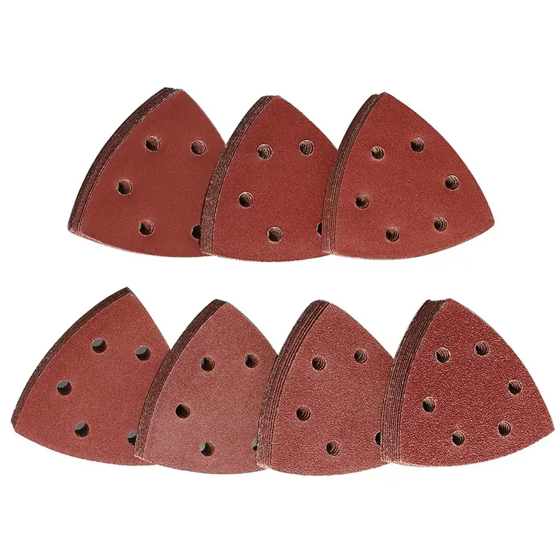 10/60 Stück Dreieck-Schleifpads, 6 Löcher, mehrere Körnungen, 40–320, effizientes Staubabsaugungsdesign, Winkelschleifer und Delta-Schleifmaschinen Image