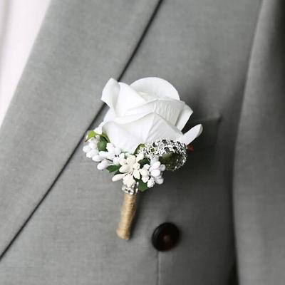 boutonniere da ballo di fine anno per uomo, blu, rosa, bianco, per sposo e testimoni, accessori floreali, decorazioni per abiti da ballo