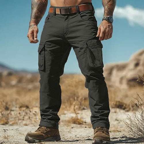Herren Cargo-Hosen Cargohose Arbeitshosen Wanderhose Mehrere Taschen Gerader Schnitt Einfach Feuchtigkeitsableitend tragbar Volle Länge Outdoor Täglich Campen und Wandern Mode Streetwear Schwarz Image
