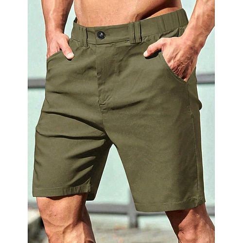 Herren Shorts Schicke Shorts Freizeitshorts Tasche Elastischer Bund Gerader Schnitt Einfach Komfort Weich Knielang Büro Geschäft Täglich Mode Streetwear Schwarz Grün Image