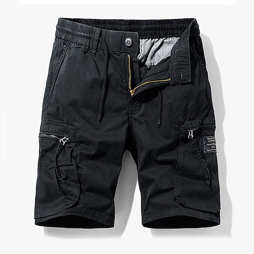 Herren Cargo-Shorts Shorts Sommershorts Kordelzug Elastischer Bund Reißverschlusstasche Einfach Komfort tragbar Knielang Outdoor Sport Täglich Mode Lässig Schwarz Königliches Blau Image