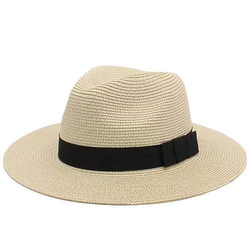 cappello da sole estivo unisex, cappello di paglia panama a tesa larga con protezione UV, cappello da spiaggia per i viaggi outdoor, ombrellone per uomo donne