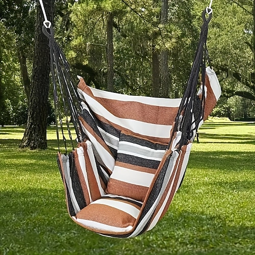 Hängesessel mit 2 Seilen, gestreifter Stoff, Freizeitstoff, gestreifter Hängesessel ohne Kissen und Kopfkissen, mit 2 Seilen und Aufbewahrungstasche Image
