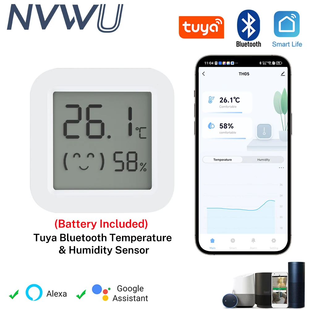 Tuya Temperatur Feuchtigkeit Sensor 2025, Smart Mini LCD Display Bluetooth APP Gesteuert für Smart Leben Alexa Image