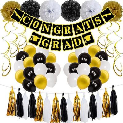 Ballon-Set für die Abschlusszeremonie Herzlichen Glückwunsch, blaue und weiße Zugflagge für die Abschlussfeier, 10-Zoll-Latex-Ballon-Set Image
