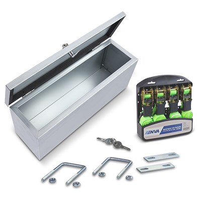 Enva Deichselbox verzinkt - 50x15x20cm + Spanngurt-Set (4 Stück) [Hersteller-Nr. 40986866]