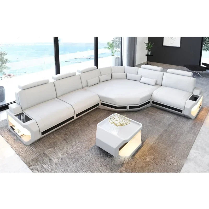 Modernes Wohnzimmermöbel-Ecksofa in L-Form mit LED-Leder und App-Steuerung Image