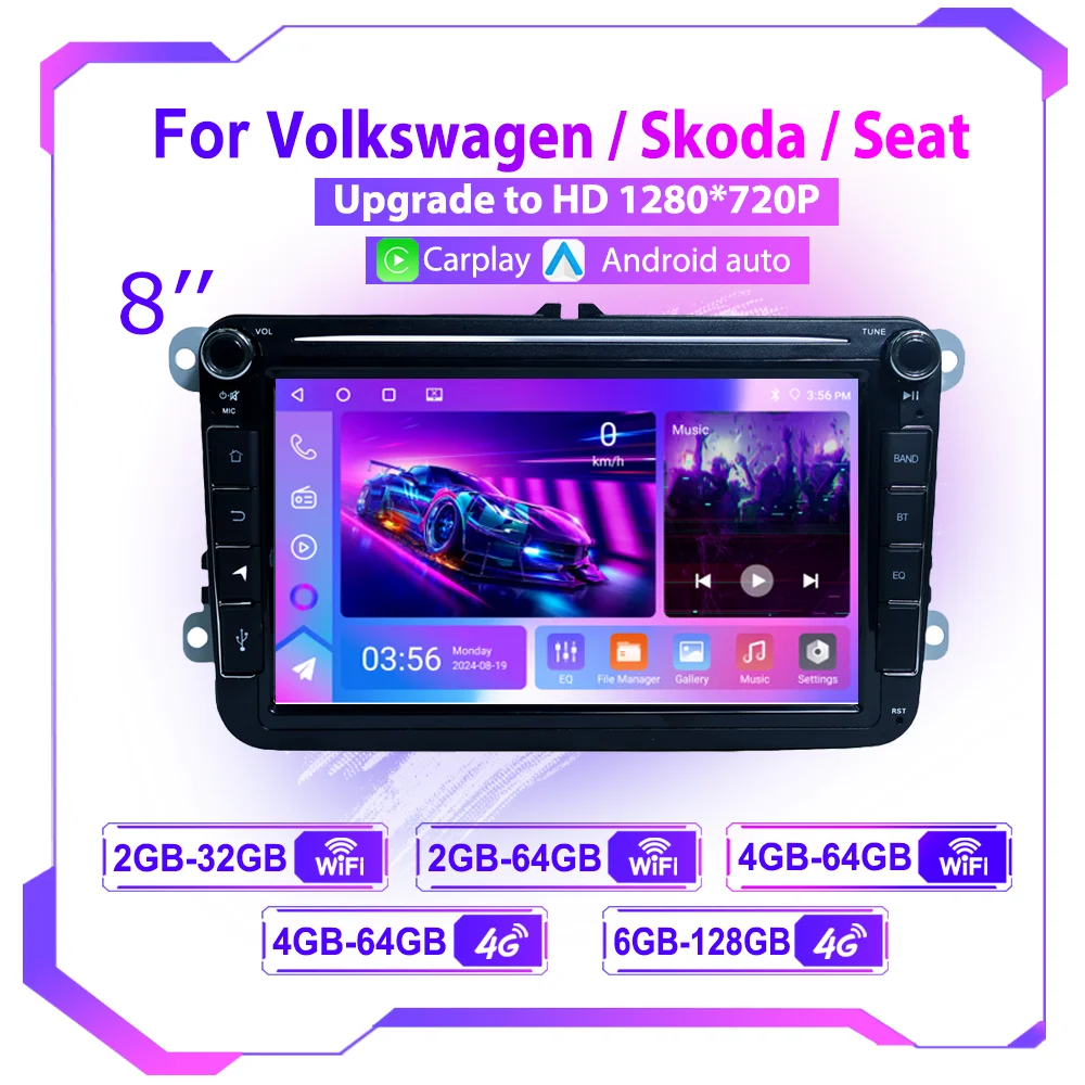 2DIN Autoradio mit Carplay 8 Zoll Android Radio für Volkswagen VW Golf 5 6 Passat Jetta Caddy EOS T5 Tiguan Touran CC Polo Image