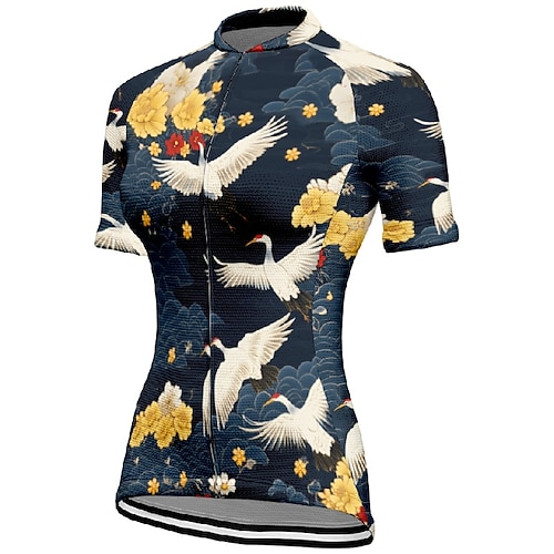 Damen Radtrikot Tiermotiv Blume Kurzarm Fahhrad T-Shirt Trikot mit 3 Gesäßtaschen Mountainbike MTB Schnelltrocknend Anatomisches Design Feuchtigkeitsableitend Atmungsaktiv Sport Schwarz Rot Image