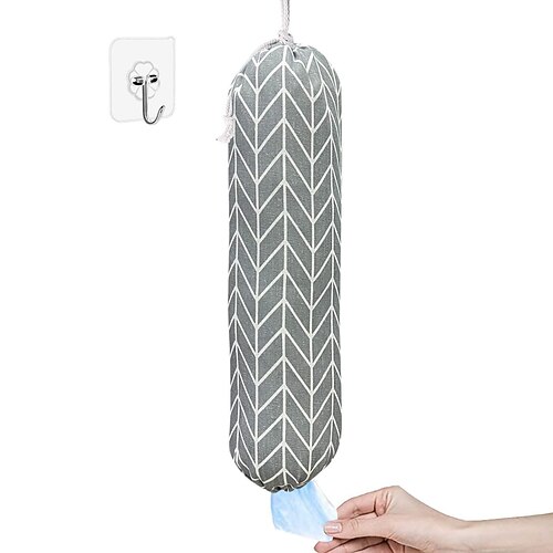 wandmontierter Plastiktütenspender, großer hängender Einkaufstüten-Aufbewahrungsorganizer, leicht herausziehbarer Müllbeutelhalter für die Küche heim Image