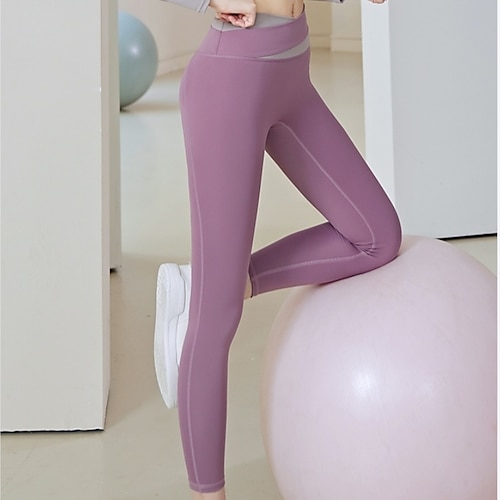 Damen Yogahose Yoga-Leggings Hohe Taille Pilates Fitnesstraining Training Strumpfhosen Einfarbig Hellbraun Schwarz Königsblau Spandex Sport Sportkleidung Dehnbar Schlank Image