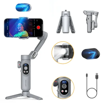 AOCHUAN Smart XPro Ai Grauer Gimbal-Stabilisator für iPhone und Android 3-Achsen-intelligenter Gimbal-Stabilisator Appless Face Tracking