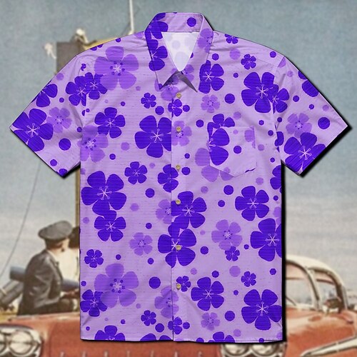 Retro Vintage 1970er Hemd Aloha-Hemd Hippie Disco Blumen Kostüm Herren Maskerade Urlaub Party Pride Parade Erwachsene Hemd Image