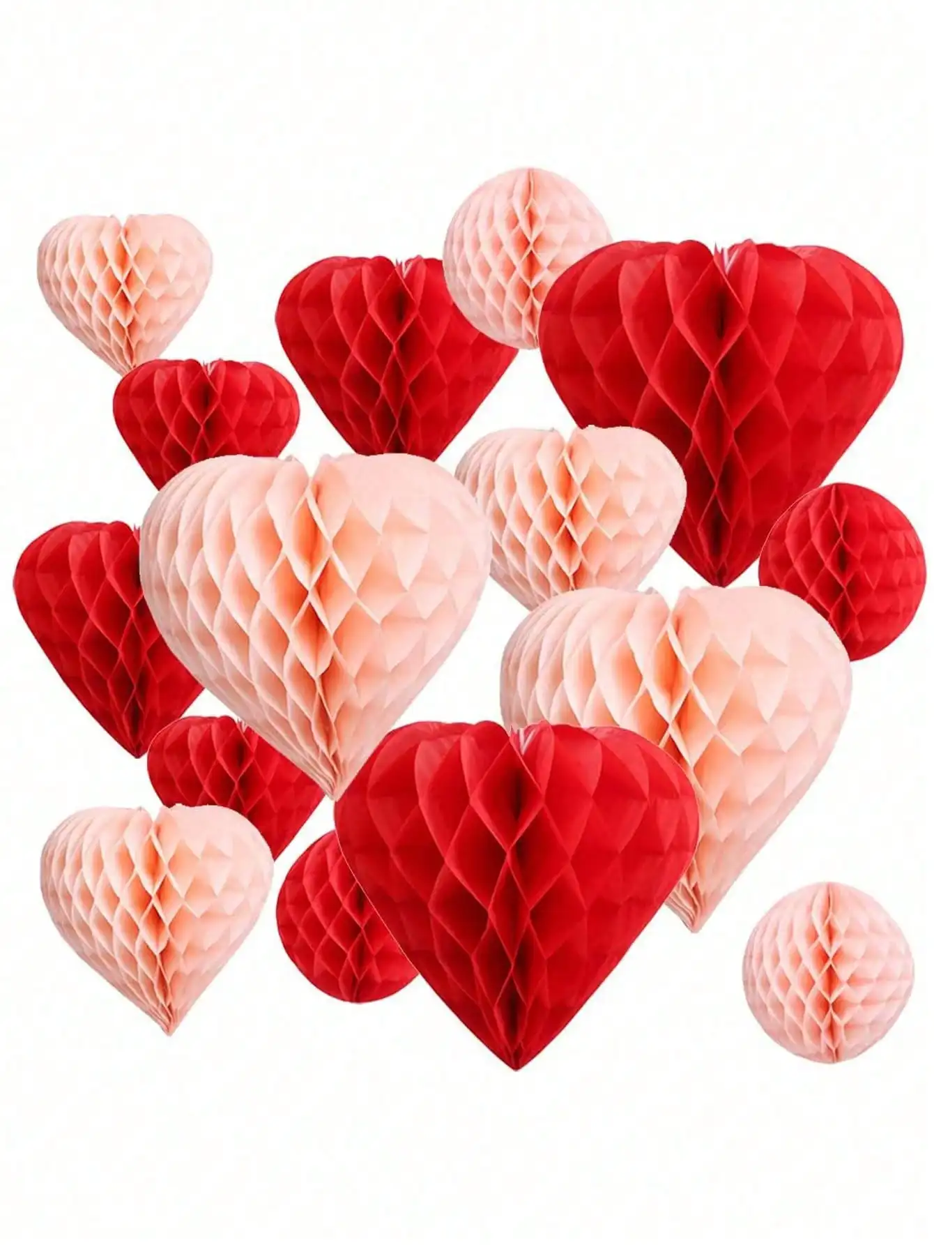 5 Stück rosa Party-Dekoration Pom Pom | Herz-Seidenpapier-Wabenmuster, perfekt für Valentinstag, Hochzeit Image