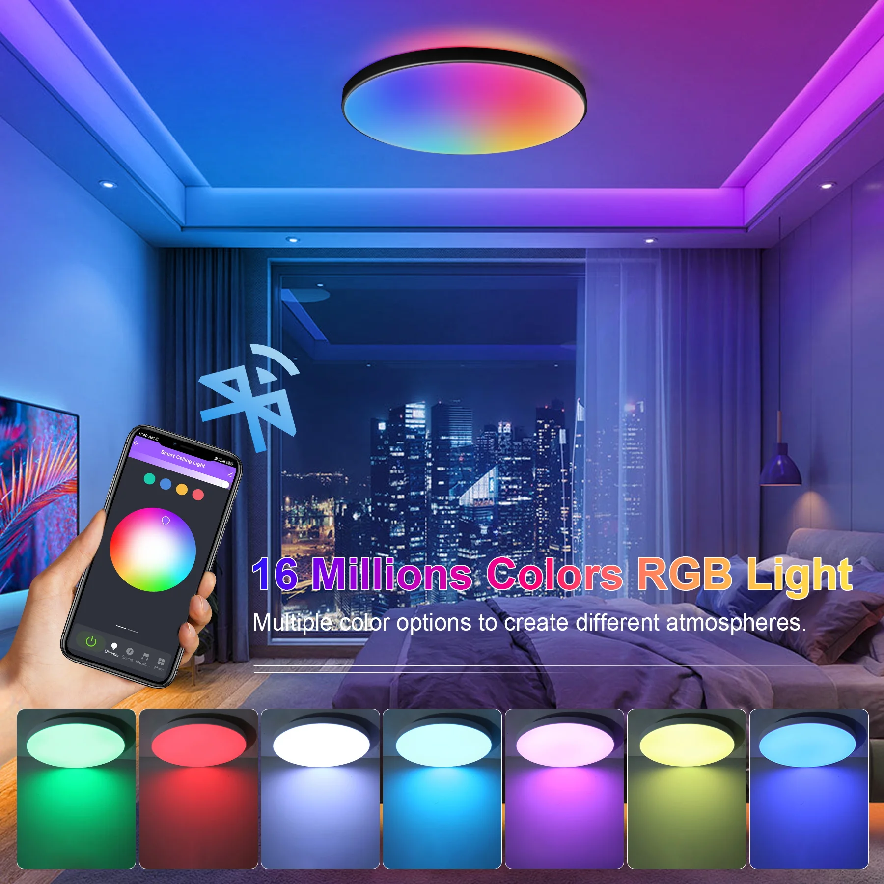 Bluetooth Deckenleuchte Fernbedienung RGB Hängelampen Led Wohnzimmer Kronleuchter Schlafzimmer Badezimmer Panel Raumdekor Glanz