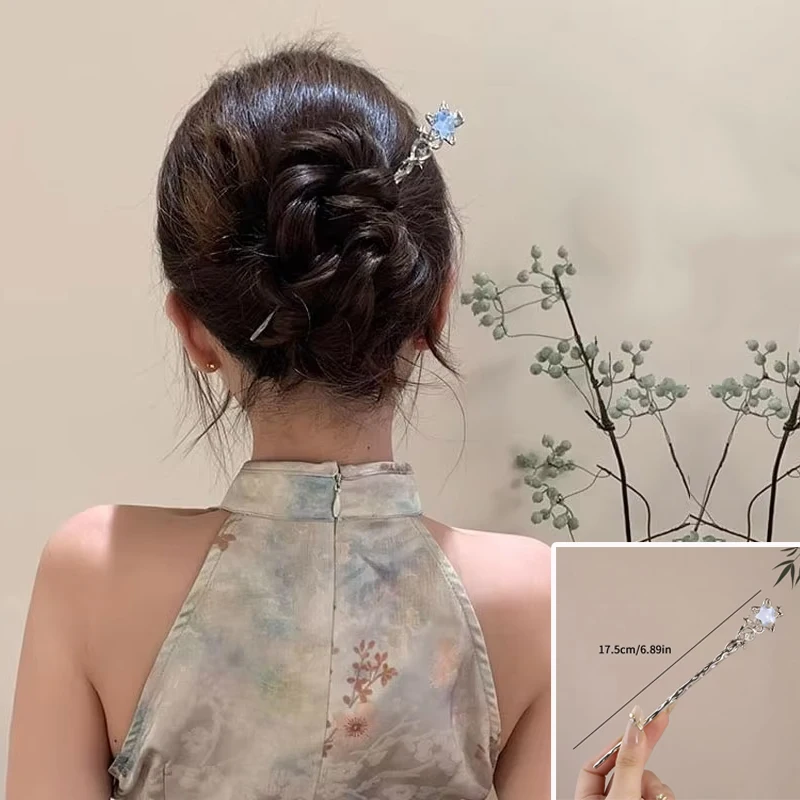 Stern Haarstäbchen Vintage Frauen Y2K Haarstäbchen Silber Metall chinesischen Stil Haarnadel Haarschmuck Image