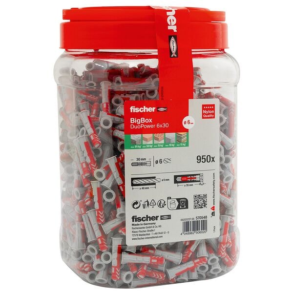 fischer Universaldübel-Sortiment »BigBox - DuoPower 6x30« 950 Stück grau