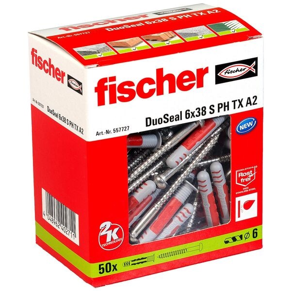 fischer Dübel mit Schrauben »DuoSeal 6x38 S PH TX A2 2K« 50 Stück grau Image